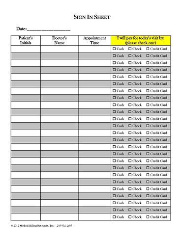 Patient Sign In Sheet