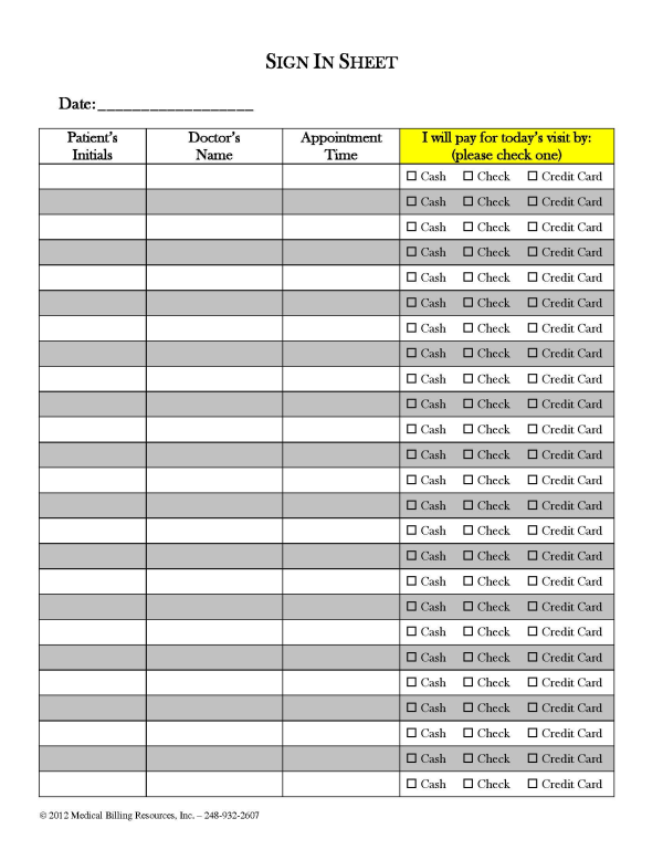 Patient Sign In Sheet