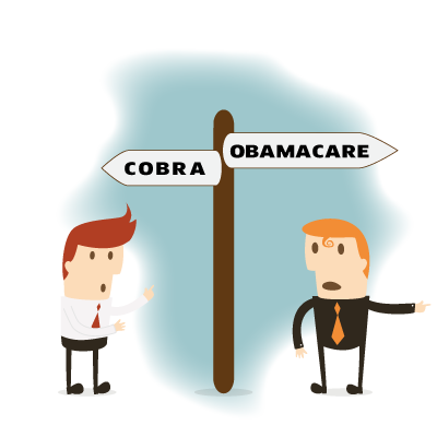 COBRA or Obamacare two signs cartoon