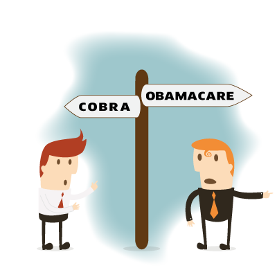 COBRA or Obamacare two signs cartoon